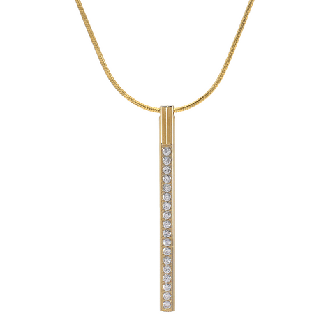 PT318G B.Tiff Pave Gold Plated Stainless Steel Bar Pendant