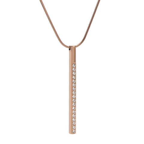 PT318RG B.Tiff Pave Rose Gold Plated Stainless Steel Bar Pendant