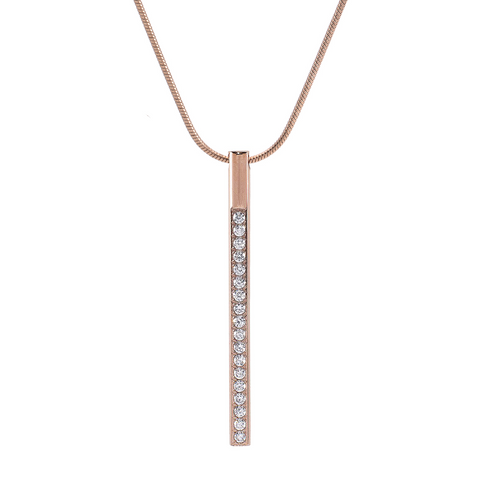 PT318RG B.Tiff Pave Rose Gold Plated Stainless Steel Bar Pendant