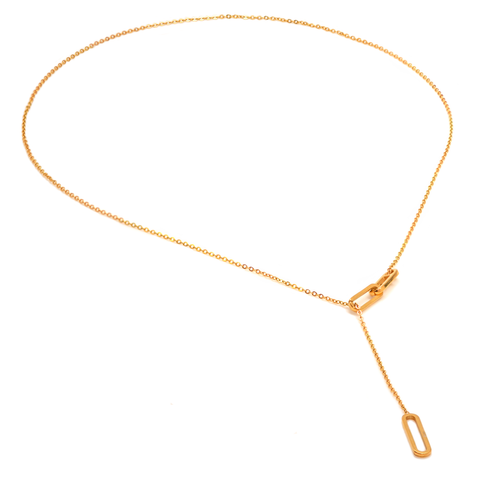 PT330G B.Tiff Gold Plated Stainless Steel Adjustable Thin Rolo Chain Necklace with Paperclip Links