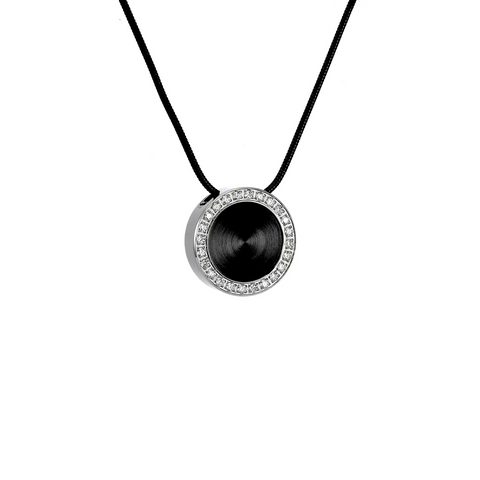 PT800WB B.Tiff Black Enamel Pavé 30-Stone Halo Stainless Steel Pendant