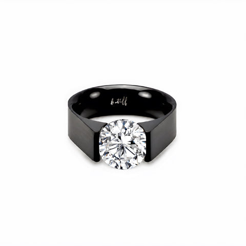 RG093MB-3ct B.Tiff 3 ct Moissanite Round Black Solitaire Engagement Ring