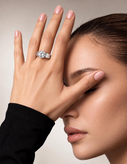 RG093MW-3ct  B.Tiff 3 ct Moissanite Round Solitaire Engagement Ring