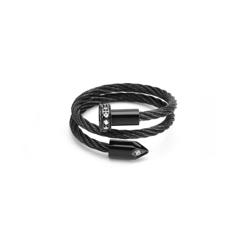 RG115B B.Tiff Pavé Pointe Cable Black Anodized Stainless Steel Adjustable Ring