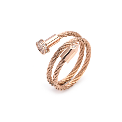 RG115RG B.Tiff Pavé Pointe Cable Rose Gold Plated Stainless Steel Adjustable Ring
