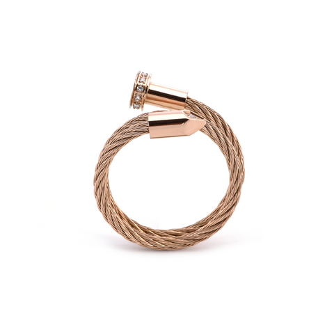 RG115RG B.Tiff Pavé Pointe Cable Rose Gold Plated Stainless Steel Adjustable Ring