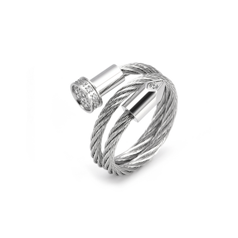 RG115W B.Tiff Pavé Pointe Cable Stainless Steel Adjustable Ring