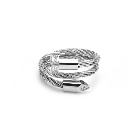 RG115W B.Tiff Pavé Pointe Cable Stainless Steel Adjustable Ring