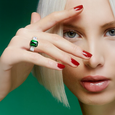 RG208GR B.Tiff 3-Stone 3 ct Green Emerald Cut Engagement Ring