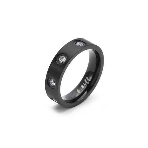 RG808B B.Tiff 8-Stone Bold Black Anodized Stainless Steel Ring