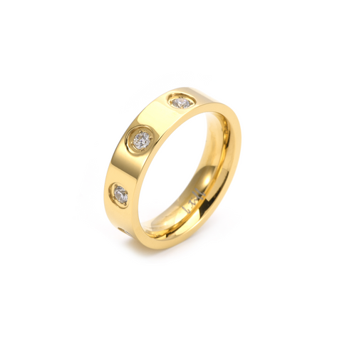RG808G B.Tiff 8-Stone Bold Gold Plated Stainless Steel Ring