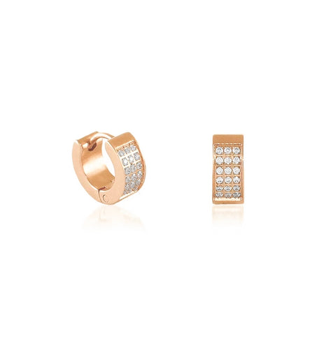 ER418RG B.Tiff Pave Rose Gold Plated Stainless Steel Huggie Earrings