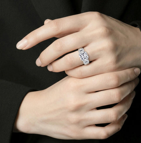 RG206W B.Tiff Tension Stainless Steel 2 ct Cushion Cut with Emeralds Engagement Ring