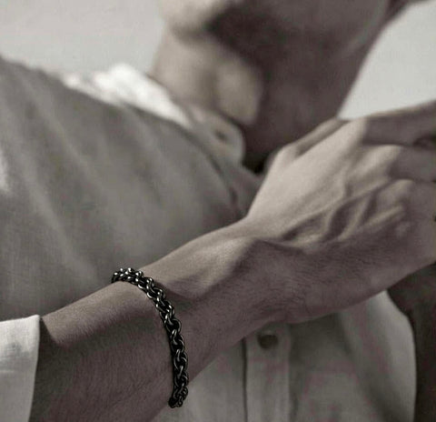 BG550GM B.Tiff Prince of Wales Gun Metal Stainless Steel Chain Bracelet