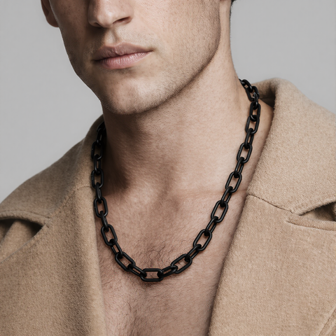 C200B B.Tiff Paperclip Anodizd Black Stainless Steel Chain Necklace