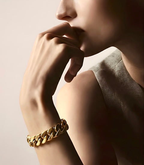 BG160G B.Tiff Flat Cuban Link Gold Plated Stainless Steel Bracelet