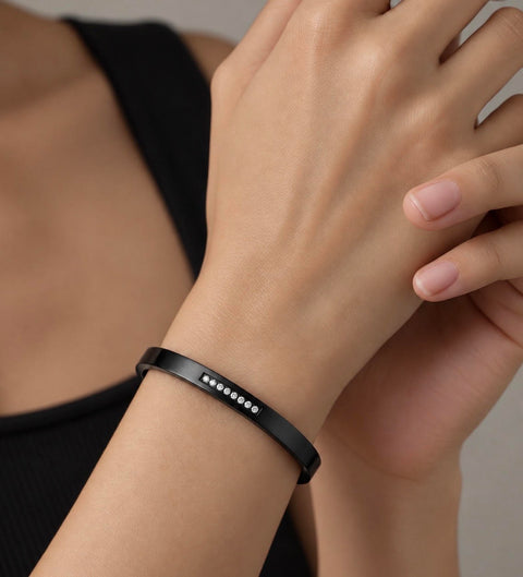 BG309B B.Tiff 9-Stone Pave Black Anodized Stainless Steel Bangle Bracelet