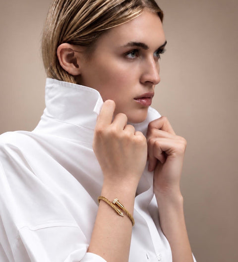 BG005G B.Tiff Gold Plated Pavé Pointe Cable Bangle Bracelet