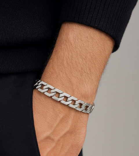 BG100W B.Tiff High Polish Flat Angular Cuban Link Stainless Steel Bracelet