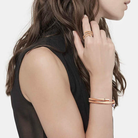 RG115RG B.Tiff Pavé Pointe Cable Rose Gold Plated Stainless Steel Adjustable Ring