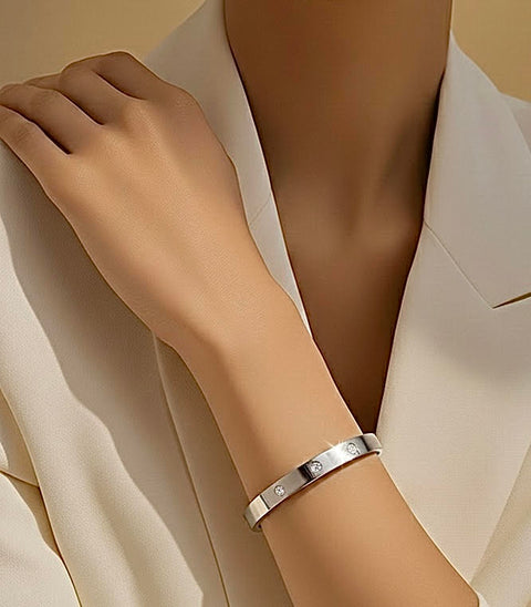 BG808WP B.Tiff 8-Stone Bold High Polish Stainless Steel Bangle Bracelet