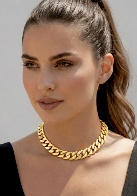 C160G B.Tiff Gold Plated Flat Cuban Link Necklace/ 16mm