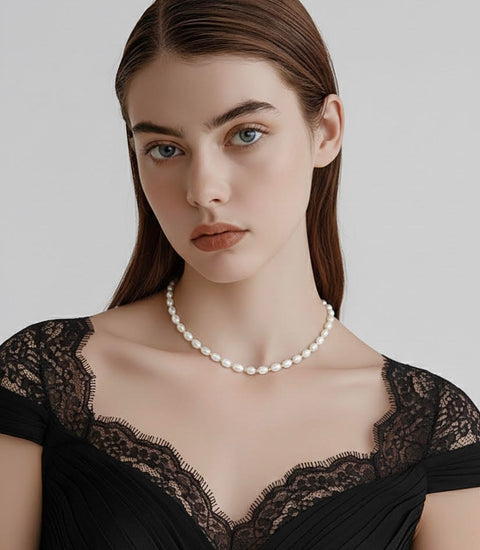 PT801G B.Tiff Gold Plated Stainless Steel Beads Interlaced Freshwater Pearl Necklace