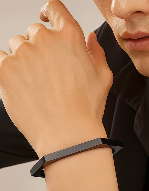 BG007B B.Tiff Plain Black Anodized Stainless Steel Edge Hexagon Bangle Bracelet