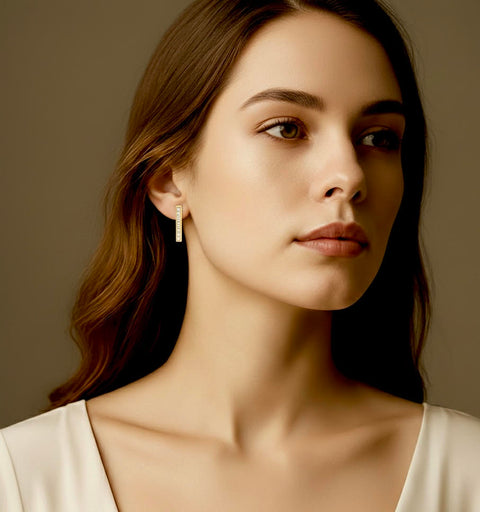 ER107G B.Tiff 18-Stone Short Bar Gold Plated Stainless Steel Earrings