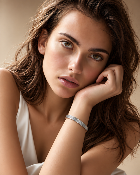 BG800W B.Tiff Simplicity Cross Hatch Stainless Steel Bangle Bracelet