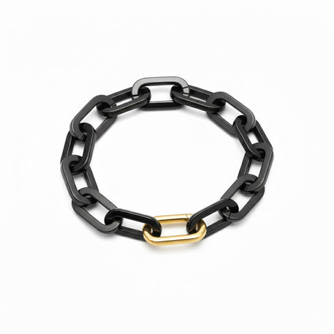 BG200BG B.Tiff Gold Clasp High Polish Paperclip Anodized Black Stainless Steel Bracelet