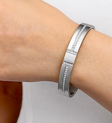 BG107W B.Tiff Pavé Harmony Stainless Steel Bangle Bracelet