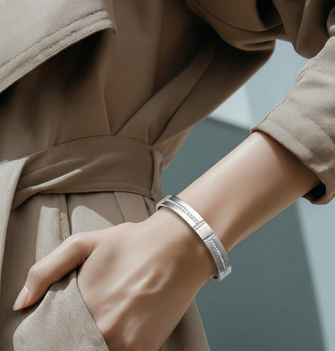 BG107W B.Tiff Pavé Harmony Stainless Steel Bangle Bracelet