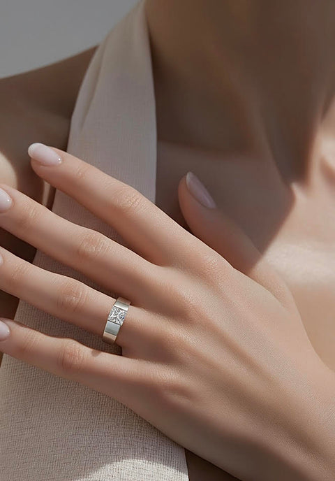 RG097W B.Tiff 1 ct Stainless Steel Princess Cut Solitaire Ring