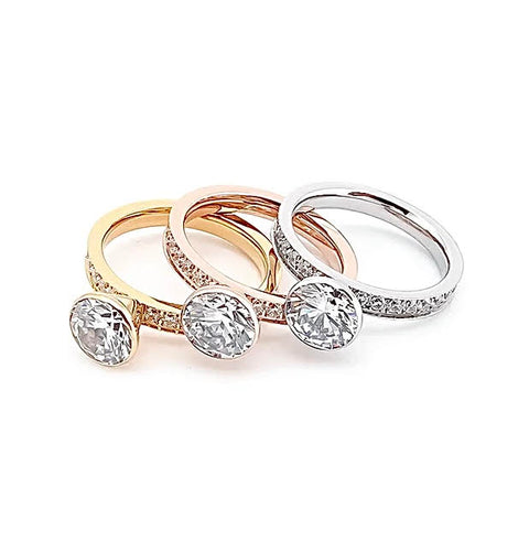 RG112G B.Tiff 2 ct Pavé Gold Plated Stainless Steel Eternity Solitaire Engagement Ring