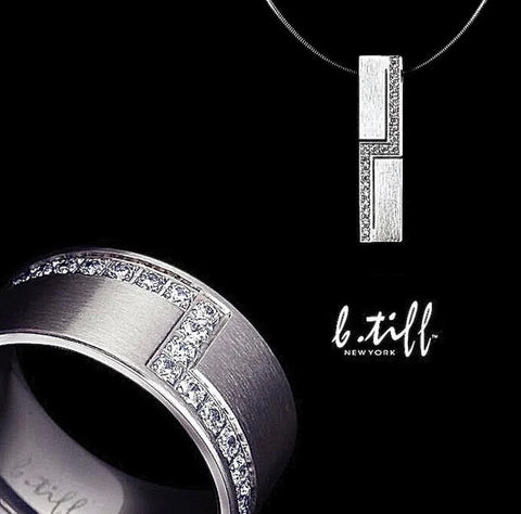 RG129W B.Tiff .02 ct Pave Cross Body Stainless Steel Ring