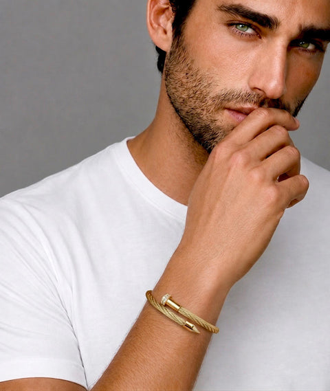 BG005G B.Tiff Gold Plated Pavé Pointe Cable Bangle Bracelet