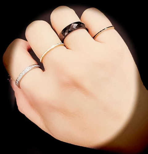 RG100GB B.Tiff "The Hamptons" Black Enamel Gold Plated Stainless Steel Ring 2-Pack