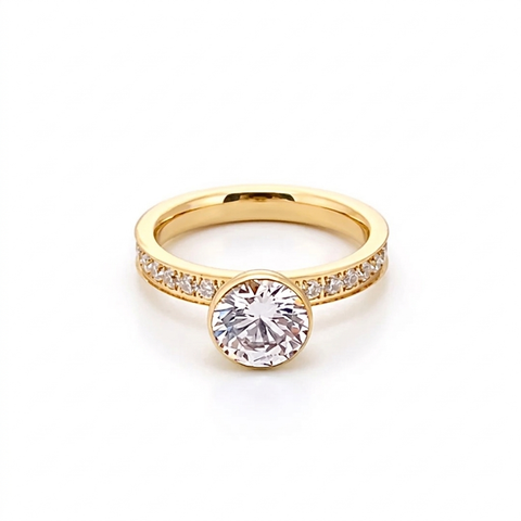 RG112G B.Tiff 2 ct Pavé Gold Plated Stainless Steel Eternity Solitaire Engagement Ring