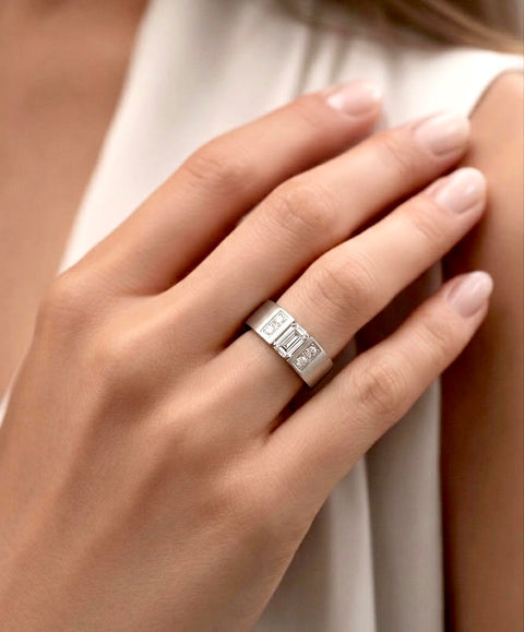 RG608W B.Tiff "Amikoj" 1/3 ct Emerald Cut Stainless Steel Ring
