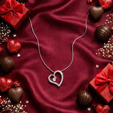 PT092W B.Tiff Stainless Steel Pave Heart Pendant Necklace