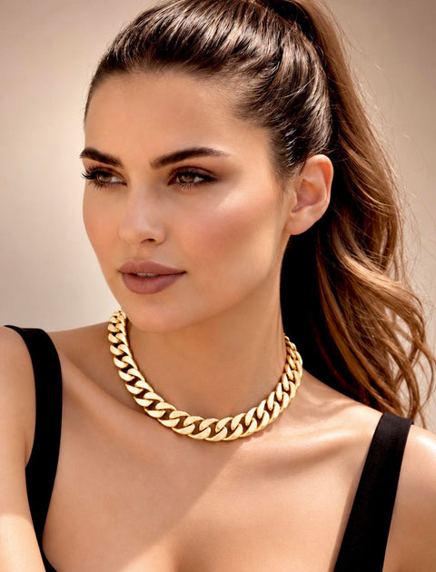 C160G B.Tiff Gold Plated Flat Cuban Link Necklace/ 16mm