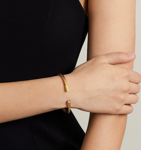 BG002G B.Tiff Classic Cable Gold Plated Stainless Steel Bangle Bracelet