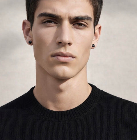 ER003B B.Tiff Plain Round Black Anodized Stainless Steel Stud Earrings