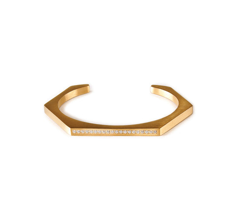 BG017G B.Tiff Pave' Gold Plated Stainless Steel Hexagon Bangle Bracelet