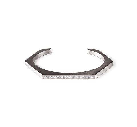 BG017B B.Tiff Pave' Black Anodized Stainless Steel Hexagon Bangle Bracelet