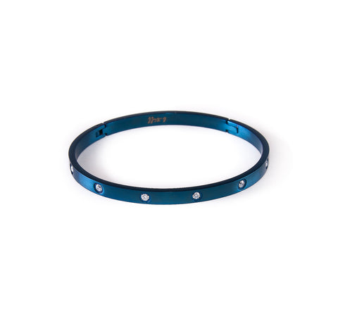 BG308BL B.Tiff 8-Stone Blue Sapphire Stainless Steel Star Bangle Bracelet