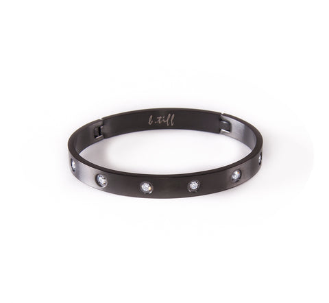 BG808B B.Tiff 8-Stone Bold Black Anodized Stainless Steel Bangle Bracelet