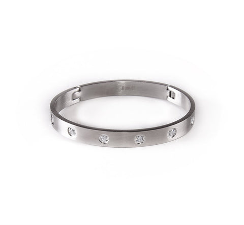 BG808W B.Tiff 8-Stone Bold Stainless Steel Bangle Bracelet