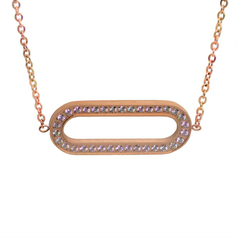 PT260R B.Tiff Rose Gold Plated Stainless Steel Pave Oblong Pendant